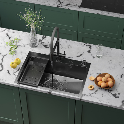 Кухонная мойка Roxen Simple 70 (PVD графит) с коландером и дозатором