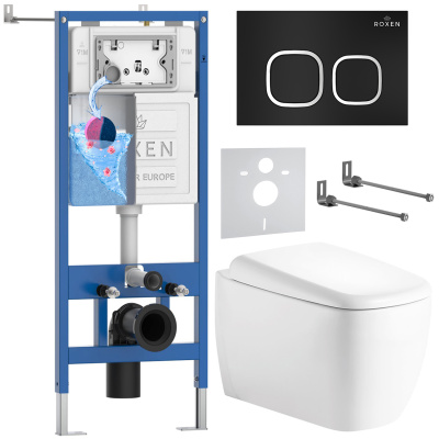 Комплект инсталляции Roxen StounFix Dual Fresh 968515 с унитазом Martin 530220-02 и кнопкой Santi 410280B