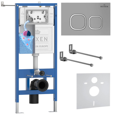 Комплект инсталляции для подвесного унитаза Roxen StounFix Dual Fresh 832071 с кнопкой Roxen Santi 410280M