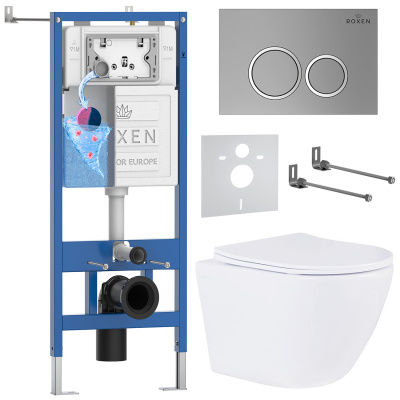 Комплект инсталляции Roxen StounFix Dual Fresh 524734 с унитазом Antares 530185-01 и кнопкой Santi 410260M