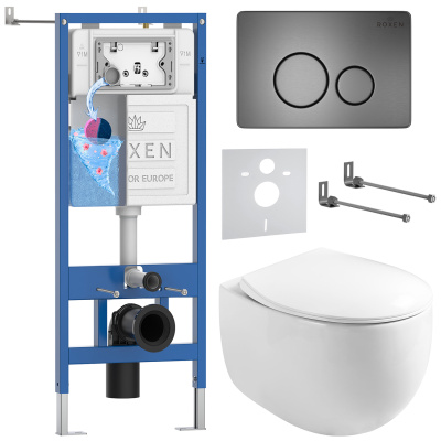 Комплект инсталляции Roxen StounFix Dual Fresh 964237 с унитазом Egg 530170-01 и кнопкой Steel 420260G