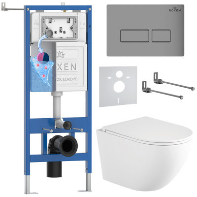 Комплект инсталляции Roxen StounFix Dual Fresh 868415 с унитазом Antares Tornado Long 530205-01-L и кнопкой Caspia 410280M