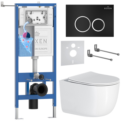 Комплект инсталляции Roxen StounFix Dual Fresh 964295 с унитазом Vortex Tornado 530160-01 и кнопкой Santi 410260B