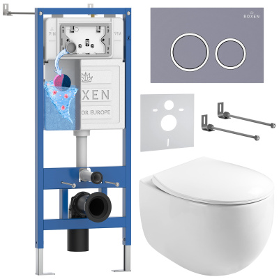 Комплект инсталляции Roxen StounFix Dual Fresh 966160 с унитазом Egg 530170-01 и кнопкой Santi 410260DG
