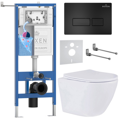 Комплект инсталляции Roxen StounFix Dual Fresh 577729 с унитазом Antares 530185-01 и кнопкой Caspia 410280B