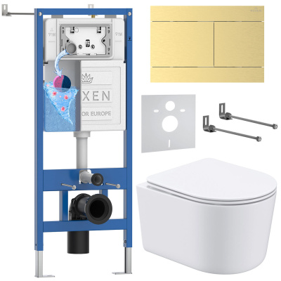 Комплект инсталляции Roxen StounFix Dual Fresh 868627 с унитазом Simple Compact 530120-01 и кнопкой Velar 420300GB