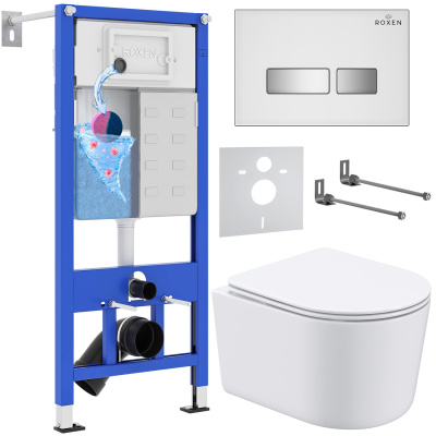 Комплект инсталляции Roxen StounFix Dual Fresh 964407 с унитазом Simple Compact 530120-01 и кнопкой Glass 430280W