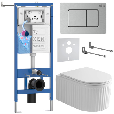 Комплект инсталляции Roxen StounFix Dual Fresh 968301 с унитазом Royal Matt 530200-01 и кнопкой Steel 420280S