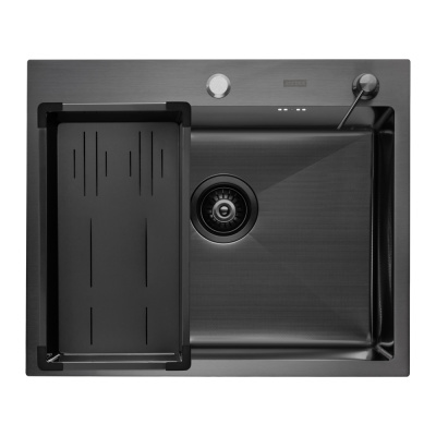 Кухонная мойка Arfeka Eco AR Black 60х50 с коландером G и дозатором Кухонная мойка Arfeka Eco AR Black 60х50 с коландером G и дозатором