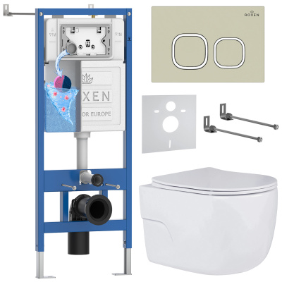 Комплект инсталляции Roxen StounFix Dual Fresh 966529 с унитазом Porto 530155-01 и кнопкой Santi 410280BG