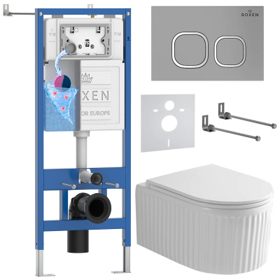 Комплект инсталляции Roxen StounFix Dual Fresh 968275 с унитазом Royal Matt 530200-01 и кнопкой Santi 410280M