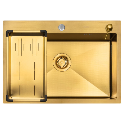 Кухонная мойка Arfeka Eco AR Gold Décor 70х50 с коландером G и дозатором