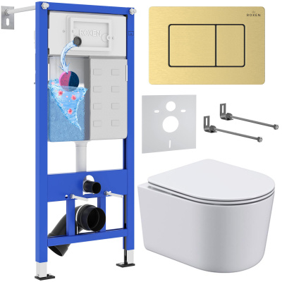 Комплект инсталляции Roxen StounFix Dual Fresh 968480 с унитазом Simple Compact 530120-01 и кнопкой Steel 420280GB