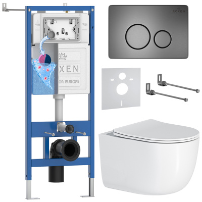 Комплект инсталляции Roxen StounFix Dual Fresh 964590 с унитазом Vortex Tornado 530160-01 и кнопкой Steel 420260G