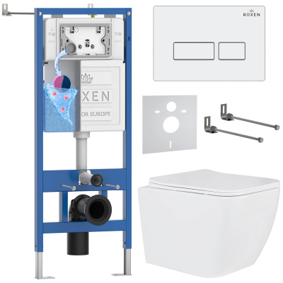 Комплект инсталляции Roxen StounFix Dual Fresh 571468 с унитазом Cube Tornado 530135-01 и кнопкой Caspia 410280W