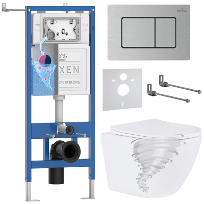 Комплект инсталляции Roxen StounFix Dual Fresh 868445 с унитазом Antares Tornado Long 530205-01-L и кнопкой Steel 420280GB
