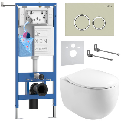 Комплект инсталляции Roxen StounFix Dual Fresh 966284 с унитазом Egg 530170-01 и кнопкой Santi 410260BG
