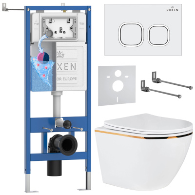 Комплект инсталляции Roxen StounFix Dual Fresh 807054 с унитазом Antares 530110-01G и кнопкой Santi 410280W
