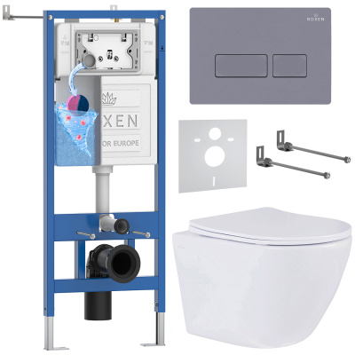 Комплект инсталляции Roxen StounFix Dual Fresh 966771 с унитазом Antares 530185-01 и кнопкой Caspia 410280DG