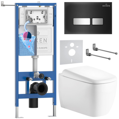 Комплект инсталляции Roxen StounFix Dual Fresh 968525 с унитазом Martin 530220-02 и кнопкой Glass 430280B
