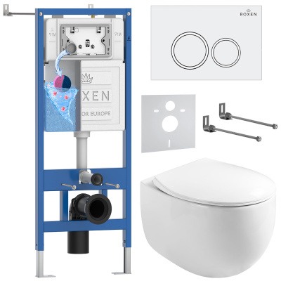 Комплект инсталляции Roxen StounFix Dual Fresh 964008 с унитазом Egg 530170-01 и кнопкой Santi 410260W
