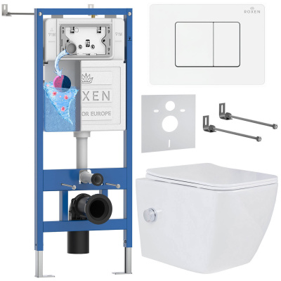Комплект инсталляции Roxen StounFix Dual Fresh 868531 с унитазом Cube Bidet 530135-01X и кнопкой Steel 420280WM