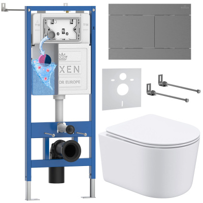 Комплект инсталляции Roxen StounFix Dual Fresh 868597 с унитазом Simple Compact 530120-01 и кнопкой Velar 420300GM
