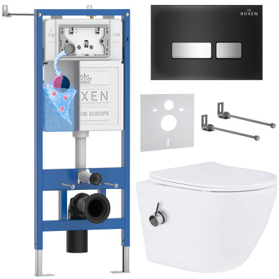 Комплект инсталляции Roxen StounFix Dual Fresh 963184 с унитазом Antares Bidet 530185-01X и кнопкой Glass 430280B