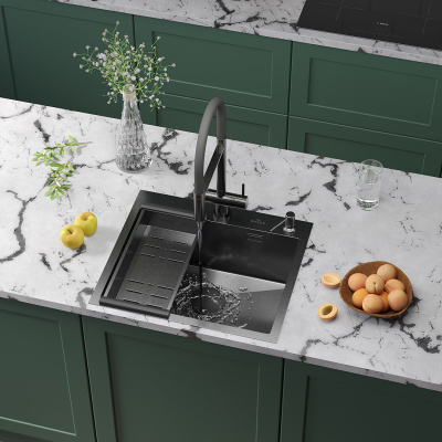 Кухонная мойка Roxen Simple 55 (PVD графит) с коландером и дозатором