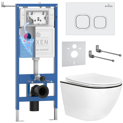 Комплект инсталляции Roxen StounFix Dual Fresh 964671 с унитазом Antares 530110-01B и кнопкой Santi 410280W
