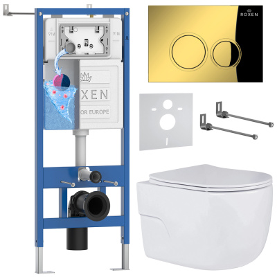 Комплект инсталляции Roxen StounFix Dual Fresh 968015 с унитазом Porto 530155-01 и кнопкой Santi 410260G