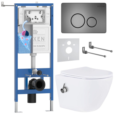 Комплект инсталляции Roxen StounFix Dual Fresh 962282 с унитазом Antares Bidet 530185-01X и кнопкой Steel 420260G
