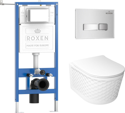Комплект инсталляции Roxen StounFix Dual Fresh 979024 с унитазом Vine Tornado 530225-01 и кнопкой Glass 430280W