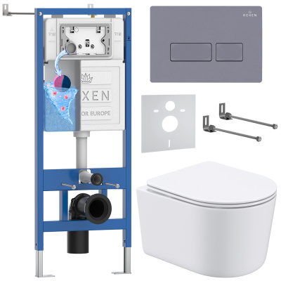 Комплект инсталляции Roxen StounFix Dual Fresh 966808 с унитазом Simple Compact 530120-01 и кнопкой Caspia 410280DG