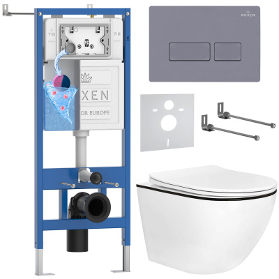 Комплект инсталляции Roxen StounFix Dual Fresh 964800 с унитазом Antares 530110-01B и кнопкой Caspia 410280M