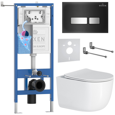 Комплект инсталляции Roxen StounFix Dual Fresh 964615 с унитазом Vortex Tornado 530160-01 и кнопкой Glass 430280B