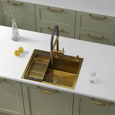 Кухонная мойка Roxen Simple 60 (PVD gold) с коландером и дозатором