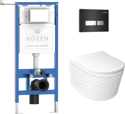 Комплект инсталляции Roxen StounFix Dual Fresh 979025 с унитазом Vine Tornado 530225-01 и кнопкой Glass 430280B