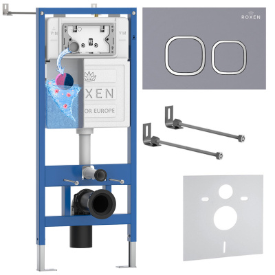 Комплект инсталляции для подвесного унитаза Roxen StounFix Dual Fresh 966326 с кнопкой Roxen Santi 410280DG