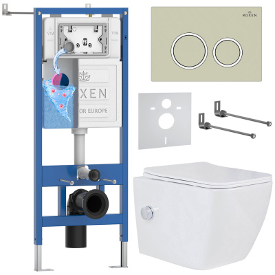 Комплект инсталляции Roxen StounFix Dual Fresh 966246 с унитазом Cube Bidet 530135-01X и кнопкой Santi 410260BG