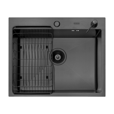 Кухонная мойка Arfeka Eco AR Black 60х50 с коландером F и дозатором