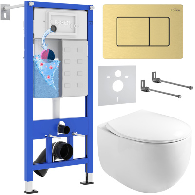 Комплект инсталляции Roxen StounFix Dual Fresh 968475 с унитазом Egg 530170-01 и кнопкой Steel 420280GB