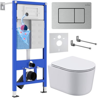 Комплект инсталляции Roxen StounFix Dual Fresh 968486 с унитазом Simple Compact 530120-01 и кнопкой Steel 420280S
