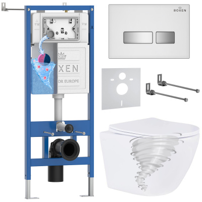 Комплект инсталляции Roxen StounFix Dual Fresh 868446 с унитазом Antares Tornado Long 530205-01-L и кнопкой Glass 430280W