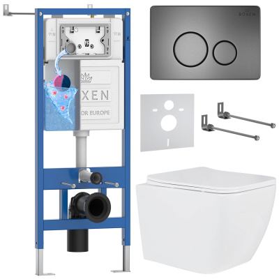 Комплект инсталляции Roxen StounFix Dual Fresh 625840 с унитазом Cube Tornado 530135-01 и кнопкой Steel 420260G