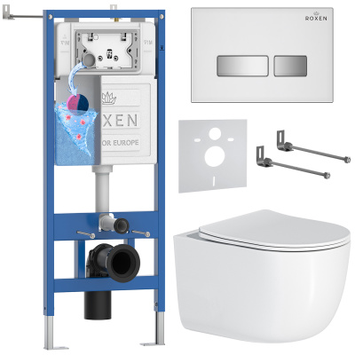 Комплект инсталляции Roxen StounFix Dual Fresh 964605 с унитазом Vortex Tornado 530160-01 и кнопкой Glass 430280W