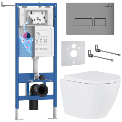 Комплект инсталляции Roxen StounFix Dual Fresh 605017 с унитазом Antares Tornado 530185-02 и кнопкой Caspia 410280M