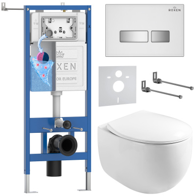 Комплект инсталляции Roxen StounFix Dual Fresh 964245 с унитазом Egg 530170-01 и кнопкой Glass 430280W