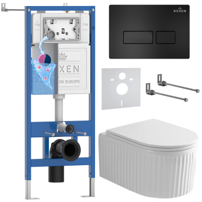 Комплект инсталляции Roxen StounFix Dual Fresh 968211 с унитазом Royal Matt 530200-01 и кнопкой Caspia 410280B