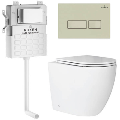 Комплект инсталляции Roxen Attach 967071 с унитазом Antares 650185-01 и кнопкой Caspia 410280BG
